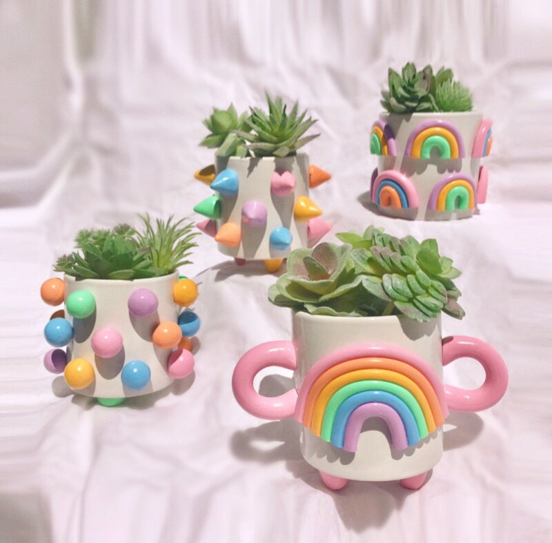 Retro Eclectic Colorful Planters, Cute Ceramic Planter, Rainbow Pot Planter, Modern ceramic planter, Boho home decor, plant lover gifts